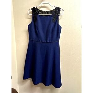 Black Label by Evan Picone Blue Textured Floral Dress Size 10 Sleeveless texture